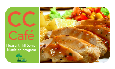 Senior CC Cafe logo and plate of food